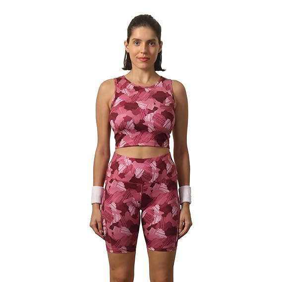 SOIE Activewear Set – Women’s Quick Dry Printed Crop Top with High Waist Sports Shorts